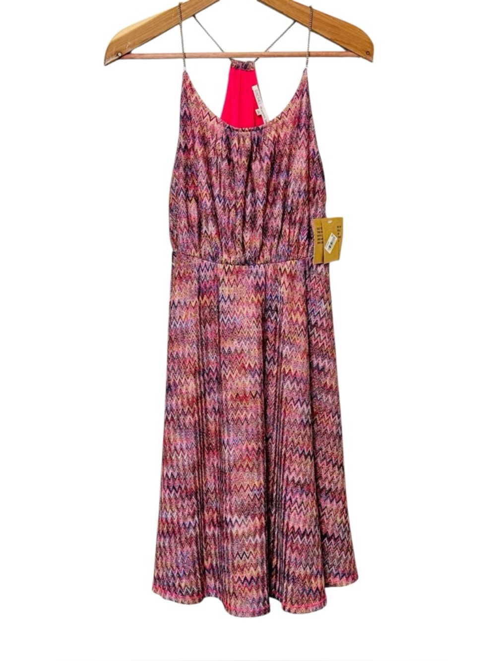 NWT Rachel Roy Chain Strap Chevron Dress Pink Womens Size Medium